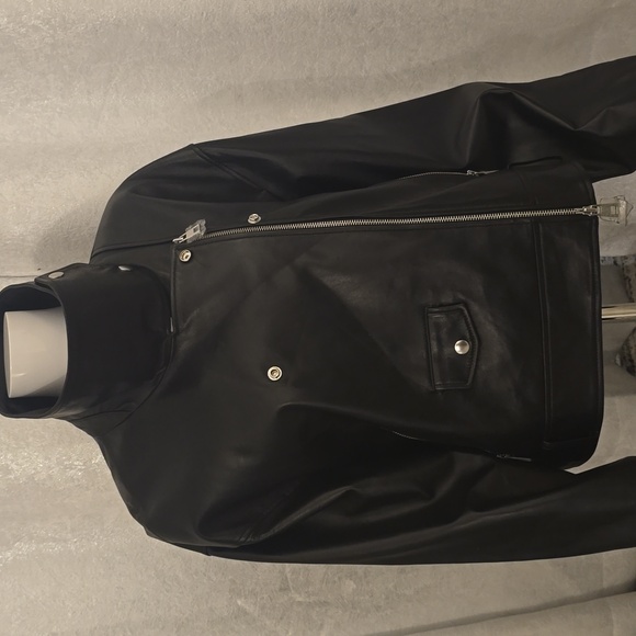 Antonio Melani Black Leather Jacket Biker Moto Silver Zippers New XL Retro 90s - Picture 9 of 11